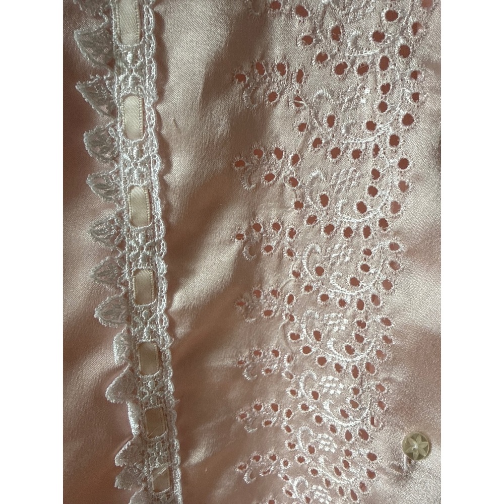 Christian Dior Saks 5th Ave Vintage Blouse Pink Satin Lace Eyelet Button Size S - Picture 3 of 10